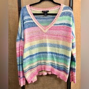 Runway 7 Multi Striped V Neck Sweater Size 1X